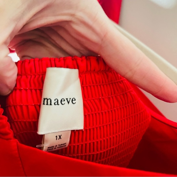 NEW Anthropologie Maeve Long-Sleeve Square-Neck Pleated Mini Dress Red Coastal - Picture 8 of 9